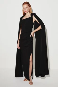 Cheap 🎉 Karen Millen Compact Viscose Cape Maxi 👗 Dress 😍 -Dresses Sales Store womens black compact viscose cape maxi dress 1 1