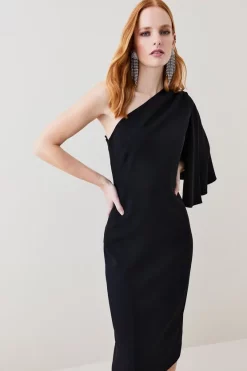 Cheap 🌟 Karen Millen Compact Viscose Cape Pencil Midi 👗 Dress 🧨 -Dresses Sales Store womens black compact viscose cape pencil midi dress