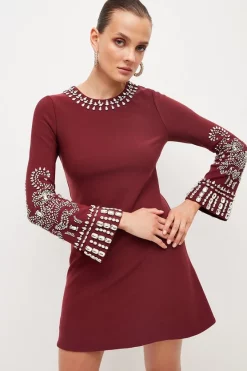 Top 10 ✔️ Karen Millen Embellished Detail Figure Form Crepe Mini 👗 Dress 🤩 -Dresses Sales Store womens black embellished detail figure form crepe mini dress 3