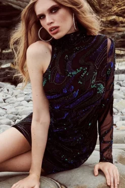 New 🛒 Karen Millen Hand Beaded And Embellished Mini 👗 Dress 💯 -Dresses Sales Store womens black hand beaded and embellished mini dress 1