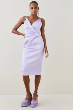 Best Sale 😉 Karen Millen Italian Structured Satin Strappy Midi 👗 Dress 🔔 -Dresses Sales Store womens black italian structured satin strappy midi dress