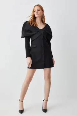 Coupon 🌟 Karen Millen Italian Wool Satin Statement Shoulder Tailored Mini 👗 Dress 😀 -Dresses Sales Store womens black italian wool satin statement shoulder tailored mini dress 1 1