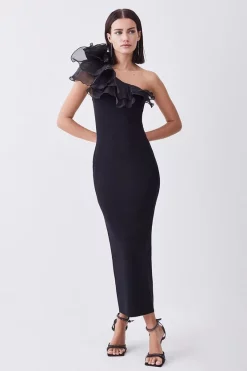 Hot Sale ⌛ Karen Millen Petite One Shoulder Organza Flower Detail Knit Midi 👗 Dress 🛒 11 Hot Sale ⌛ Karen Millen Petite One Shoulder Organza Flower Detail Knit Midi 👗 Dress 🛒 -Dresses Sales Store womens black petite one shoulder organza flower detail knit midi dress