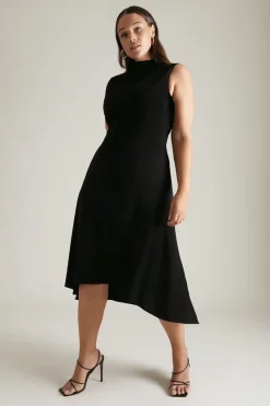 Brand new 🥰 Karen Millen Plus Size Soft Tailored High Low Midi 👗 Dress 🥰 -Dresses Sales Store womens black plus size soft tailored high low midi dress