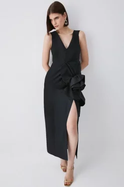 Discount π Karen Millen Rosette Taffeta Column Midi π Dress β¨ 15 Discount π Karen Millen Rosette Taffeta Column Midi π Dress β¨ -Dresses Sales Store womens black rosette taffeta column midi dress 1