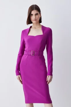 Budget 😍 Karen Millen Scuba Crepe Belted Midi Pencil 👗 Dress 😀 -Dresses Sales Store womens black scuba crepe belted midi pencil dress
