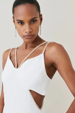 Promo ⭐ Karen Millen Soft Tailored Diamante Trim Cut Away Maxi 👗 Dress 🔔 -Dresses Sales Store womens black soft tailored diamante trim cut away maxi dress