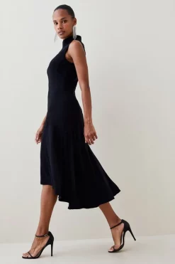 Deals 👍 Karen Millen Soft Tailored High Low Midi 👗 Dress 🌟 -Dresses Sales Store womens black soft tailored high low midi dress 8