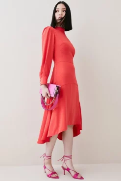 Flash Sale 🎉 Karen Millen Soft Tailored High Low Sleeved Midi 👗 Dress 🌟 -Dresses Sales Store womens black soft tailored high low sleeved midi dress 1