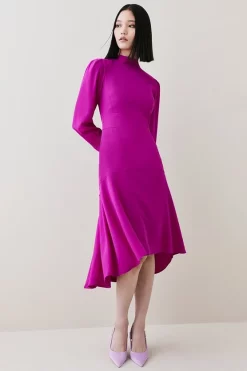 Flash Sale 🎉 Karen Millen Soft Tailored High Low Sleeved Midi 👗 Dress 🌟 -Dresses Sales Store womens black soft tailored high low sleeved midi dress