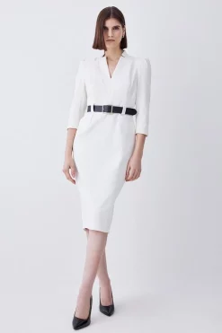 Best deal 🔔 Karen Millen Structured Crepe Belted Forever Midi 👗 Dress 😍 -Dresses Sales Store womens black structured crepe belted forever midi dress