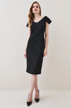 Deals 🎉 Karen Millen Structured Crepe Cross Detail Midi 👗 Dress ✔️ -Dresses Sales Store womens black structured crepe cross detail midi dress 2