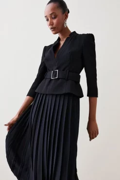 Brand new 👍 Karen Millen Structured Crepe Forever Soft Pleated Midi 👗 Dress 👍 -Dresses Sales Store womens black structured crepe forever soft pleated midi dress 2