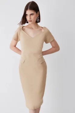 Cheap 💯 Karen Millen Structured Crepe Square Neck Midi 👗 Dress 💯 -Dresses Sales Store womens black structured crepe square neck midi dress 1