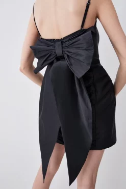 Flash Sale 😀 Karen Millen Taffeta Exaggerated Bow Cami Mini 👗 Dress 💯 -Dresses Sales Store womens black taffeta exaggerated bow cami mini dress 1