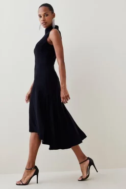 Top 10 🔔 Karen Millen Tall Soft Tailored High Low Midi 👗 Dress 💯 -Dresses Sales Store womens black tall soft tailored high low midi dress 1
