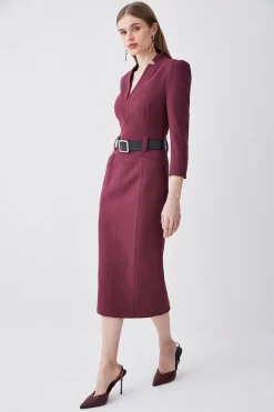 Cheapest 😍 Karen Millen Tall Structured Crepe Belted Forever Midi 👗 Dress ✔️ -Dresses Sales Store womens black tall structured crepe belted forever midi dress 2
