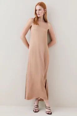 Best Sale 🔔 Karen Millen Viscose Satin Column Midi 👗 Dress 🛒 -Dresses Sales Store womens black viscose satin column midi dress