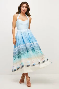 Outlet 🥰 Karen Millen Lydia Millen Tie Up Scenic Print Maxi 👗 Dress 🥰 -Dresses Sales Store womens blue lydia millen tie up scenic print maxi dress