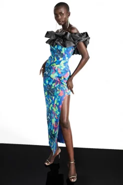 Promo π Karen Millen Weston Kaleidoscope Print Bardot Maxi π Dress π 9 Promo π Karen Millen Weston Kaleidoscope Print Bardot Maxi π Dress π -Dresses Sales Store womens blue weston kaleidoscope print bardot maxi dress