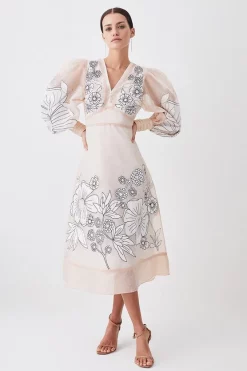 Discount 🥰 Karen Millen Petite Applique Organdie Woven Maxi 👗 Dress 😀 -Dresses Sales Store womens blush petite applique organdie woven maxi dress