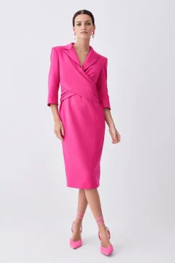 Cheapest 🎉 Karen Millen Petite Compact Crepe Wrap Waist Pencil Midi 👗 Dress ⭐ -Dresses Sales Store womens camel petite compact crepe wrap waist pencil midi dress 1