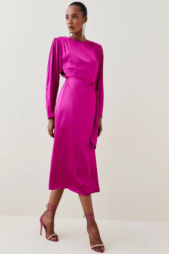 Budget π Karen Millen Viscose Satin Satin Batwing Wrap Midi π Dress π 9 Budget π Karen Millen Viscose Satin Satin Batwing Wrap Midi π Dress π - Image 7