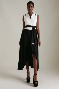 Deals 🤩 Karen Millen Soft Tailored Waterfall Maxi 👗 Dress 💯 -Dresses Sales Store womens coral soft tailored waterfall maxi dress 1