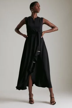 Deals 🤩 Karen Millen Soft Tailored Waterfall Maxi 👗 Dress 💯 -Dresses Sales Store womens coral soft tailored waterfall maxi dress 4