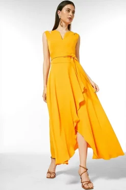 Deals 🤩 Karen Millen Soft Tailored Waterfall Maxi 👗 Dress 💯 -Dresses Sales Store womens coral soft tailored waterfall maxi dress 6