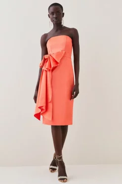 Cheapest 🔔 Karen Millen Italian Structured Satin Bandeau Bow Detail Pencil Midi 👗 Dress 👍 -Dresses Sales Store womens coral20pink italian structured satin bandeau bow detail pencil midi dress 1 1