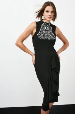 Brand new 😍 Karen Millen Embellished Ruffle Figure Form Crepe Midi 👗 Dress 😉 -Dresses Sales Store womens cream embellished ruffle figure form crepe midi dress 2