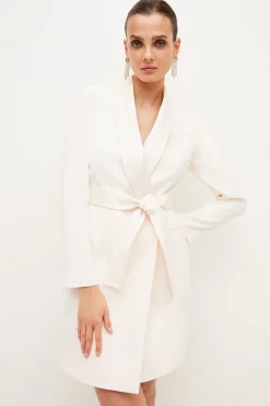Flash Sale ⭐ Karen Millen Tuxedo Wrap Mini 👗 Dress 😍 -Dresses Sales Store womens cream tuxedo wrap mini dress