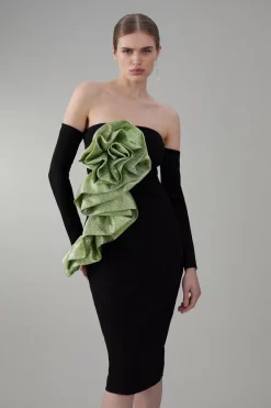 Discount 🧨 Karen Millen Appliqued Rose Ponte Midi 👗 Dress ⭐ -Dresses Sales Store womens green appliqued rose ponte midi dress 1