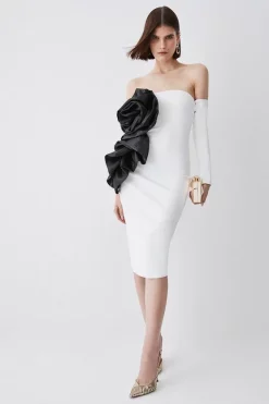 Discount 🧨 Karen Millen Appliqued Rose Ponte Midi 👗 Dress ⭐ -Dresses Sales Store womens green appliqued rose ponte midi dress