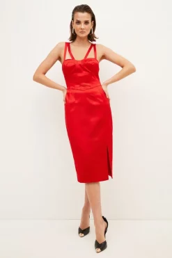 Buy ❤️ Karen Millen Italian Structured Satin Bustier Pencil Midi 👗 Dress 🔔 -Dresses Sales Store womens green italian structured satin bustier pencil midi dress