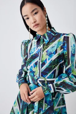 Hot Sale ❤️ Karen Millen Patchwork Floral Organdie Mini 👗 Dress ✨ -Dresses Sales Store womens green patchwork floral organdie mini dress