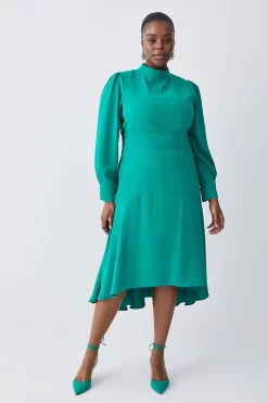 New ❤️ Karen Millen Plus Size Soft Tailored High Low Sleeved Midi 👗 Dress 🔥 -Dresses Sales Store womens green plus size soft tailored high low sleeved midi dress 1
