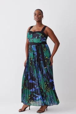 Hot Sale 🎉 Karen Millen Plus Size Top Stitch Pleated Butterfly Woven Midi 👗 Dress 🎁 -Dresses Sales Store womens green plus size top stitch pleated butterfly woven midi dress