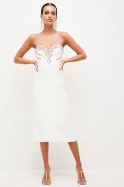 Cheap 🧨 Karen Millen Petite Crystal Embellished Woven Corset Midi 👗 Dress 😉 -Dresses Sales Store womens ivory petite crystal embellished woven corset midi dress