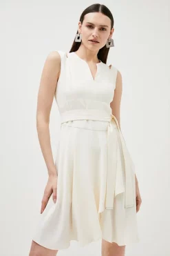 Buy ⭐ Karen Millen Soft Tailored Short Waterfall Mini 👗 Dress 💯 -Dresses Sales Store womens ivory soft tailored short waterfall mini dress