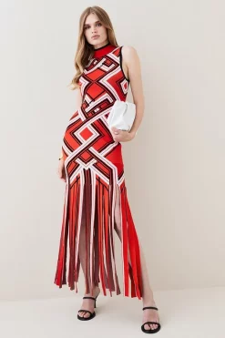 Wholesale ✨ Karen Millen Sliced Hem Placement Stripe Knit Jacquard Maxi 👗 Dress 😀 -Dresses Sales Store womens khaki sliced hem placement stripe knit jacquard maxi dress 1