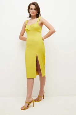 Outlet 🔥 Karen Millen Italian Structured Jersey Twist Pencil Midi 👗 Dress 🌟 -Dresses Sales Store womens lime italian structured jersey twist pencil midi dress