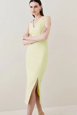 Best deal 😀 Karen Millen Structured Seam Detail Column Midaxi 👗 Dress 🤩 -Dresses Sales Store womens lime structured seam detail column midaxi dress