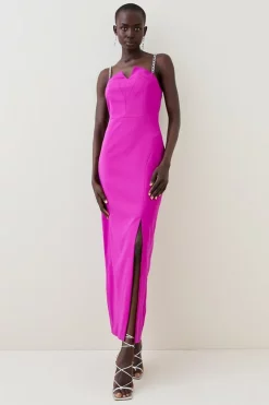 Cheap 🎁 Karen Millen Soft Tailored Cross Chain Detail Midi 👗 Dress ✔️ -Dresses Sales Store womens magenta soft tailored cross chain detail midi dress
