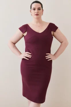Budget 🤩 Karen Millen Plus Size Structured Crepe Cross Detail Midi 👗 Dress 👏 -Dresses Sales Store womens merlot plus size structured crepe cross detail midi dress