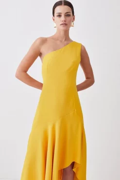 Budget 🔥 Karen Millen Petite One Shoulder Soft Tailored High Low 👗 Dress 👏 -Dresses Sales Store womens mink petite one shoulder soft tailored high low dress