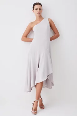 Budget 🔥 Karen Millen Petite One Shoulder Soft Tailored High Low 👗 Dress 👏 -Dresses Sales Store womens mink petite one shoulder soft tailored high low dress 1 1