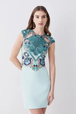Cheap 🌟 Karen Millen Metallic Guipure Lace Mirrored Mini 👗 Dress 👏 -Dresses Sales Store womens mint metallic guipure lace mirrored mini dress