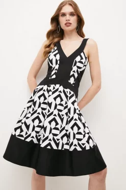 Flash Sale 🎉 Karen Millen Cotton Geo Coloublock Aline Mini 👗 Dress ❤️ -Dresses Sales Store womens mono cotton geo coloublock aline mini dress